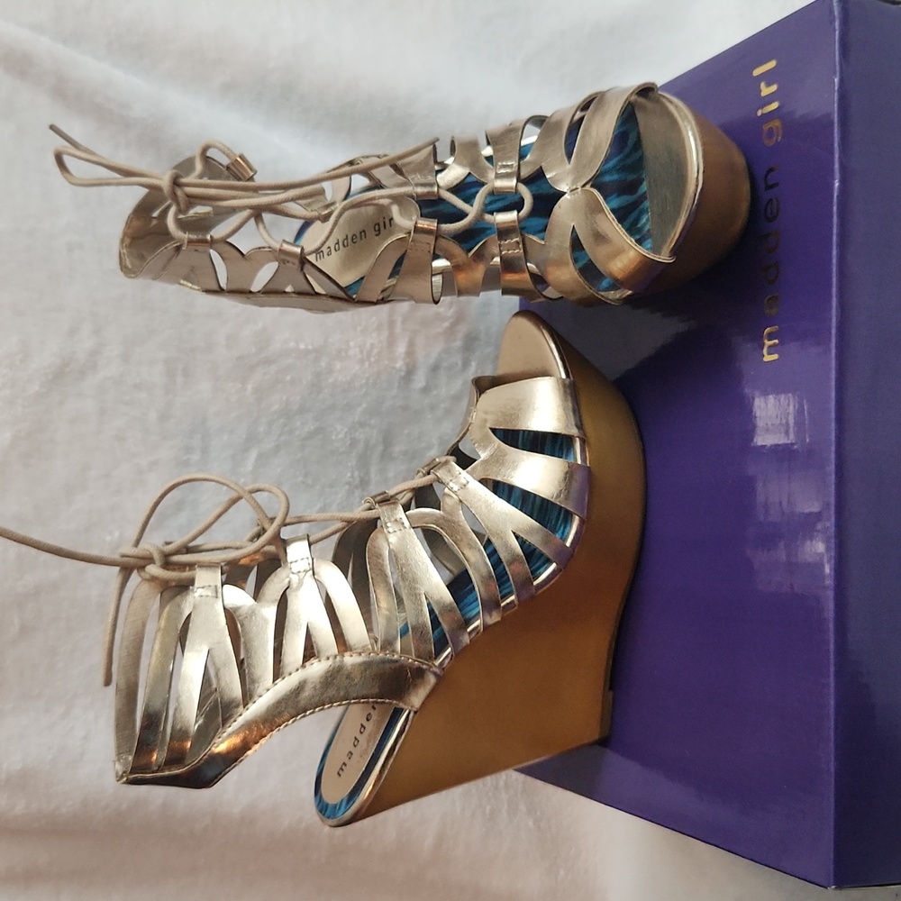 Champagne Gladiator Platform Wedge